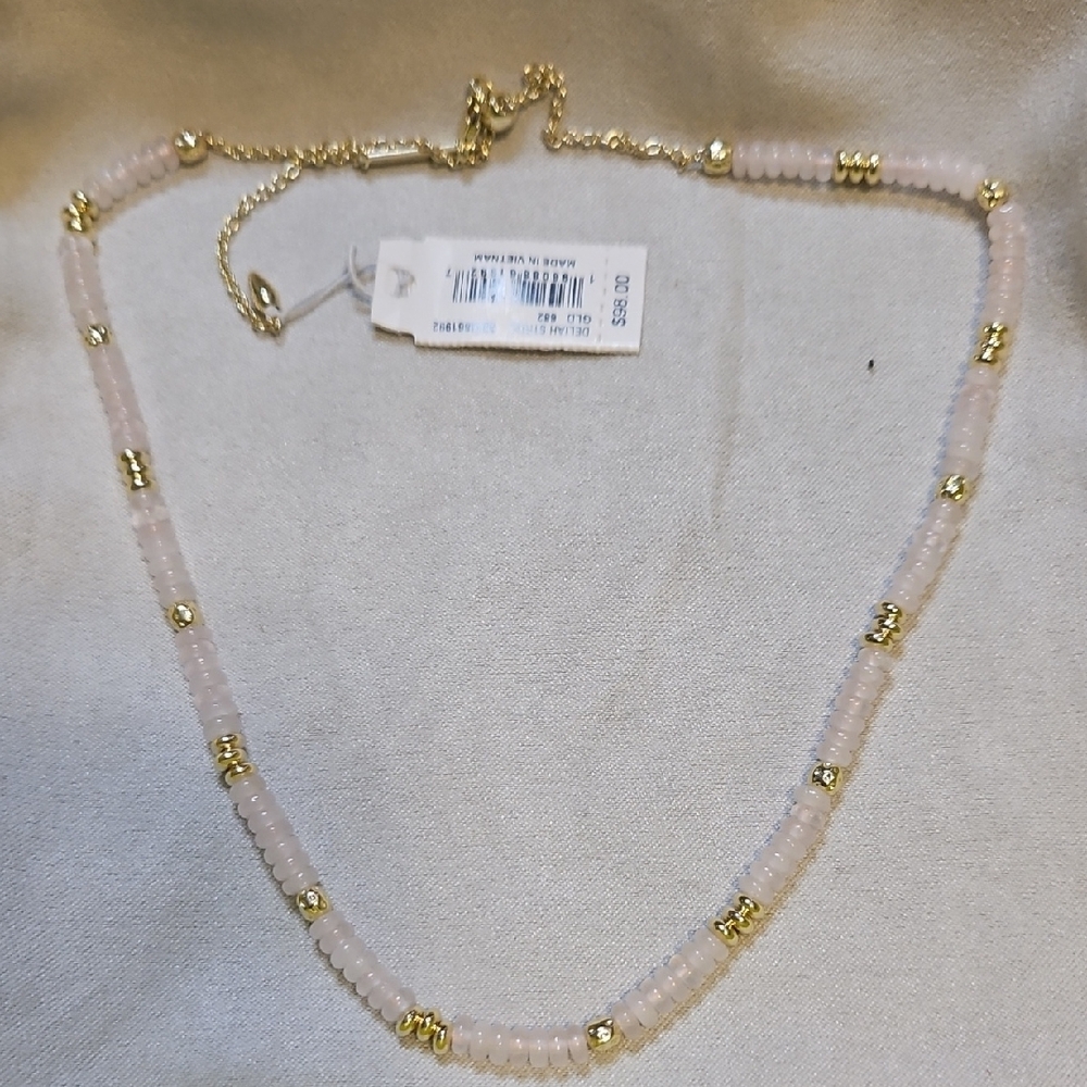 New Kendra Scott Deliah Gold and Pink Beaded Necklace